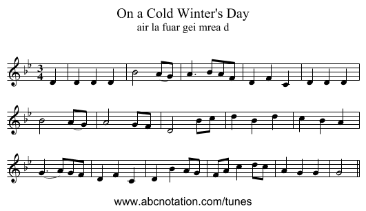 On a Cold Winter's Day - staff notation