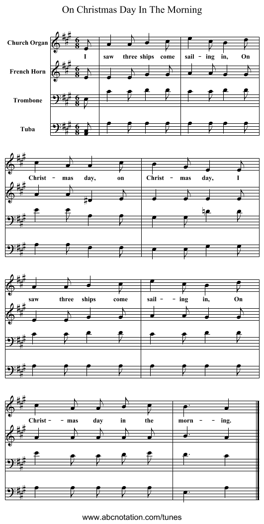 On Christmas Day In The Morning - staff notation