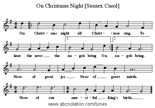 On Christmas Night [Sussex Carol] - staff notation
