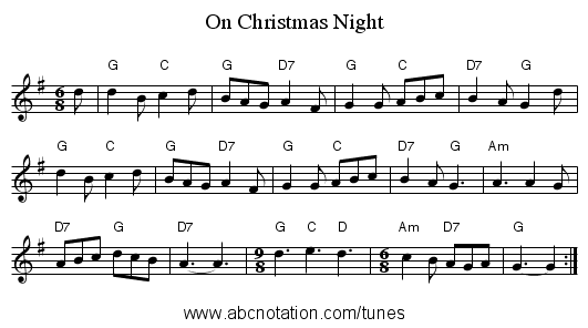 On Christmas Night - staff notation