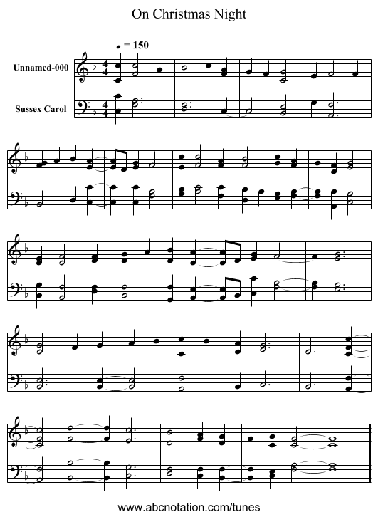 On Christmas Night - staff notation