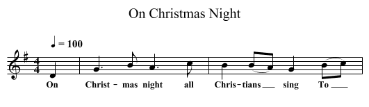 On Christmas Night - staff notation
