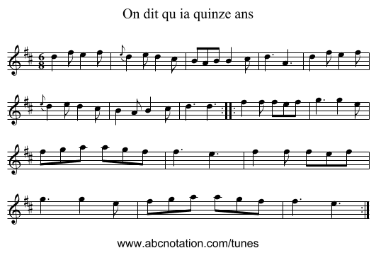 On dit qu ia quinze ans - staff notation