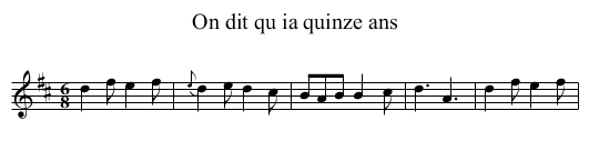 On dit qu ia quinze ans - staff notation