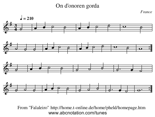 On d'onoren gorda - staff notation