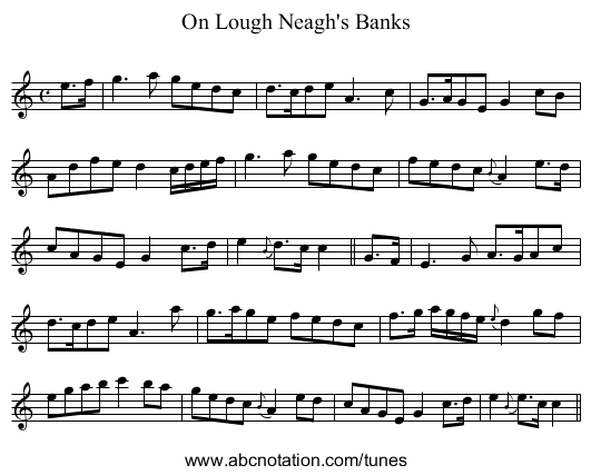 On Lough Neagh's Banks - staff notation