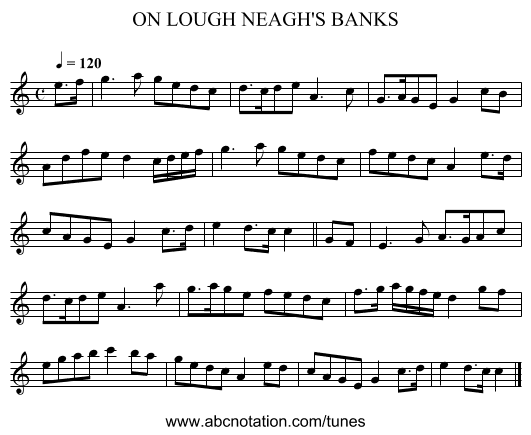 ON LOUGH NEAGH'S BANKS - staff notation