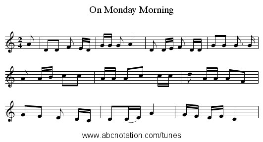 On Monday Morning - staff notation