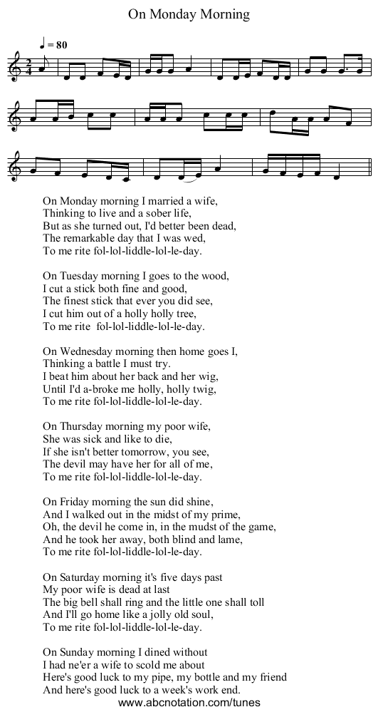 On Monday Morning - staff notation