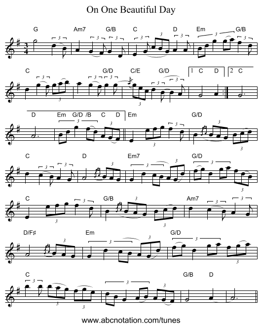 On One Beautiful Day - staff notation