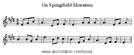 On Springfield Mountain - staff notation