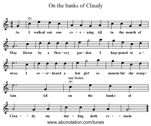 On the banks of Claudy - staff notation
