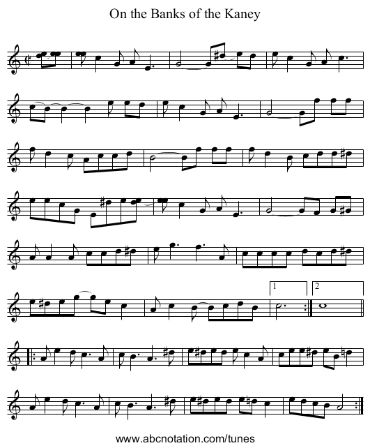 On the Banks of the Kaney - staff notation