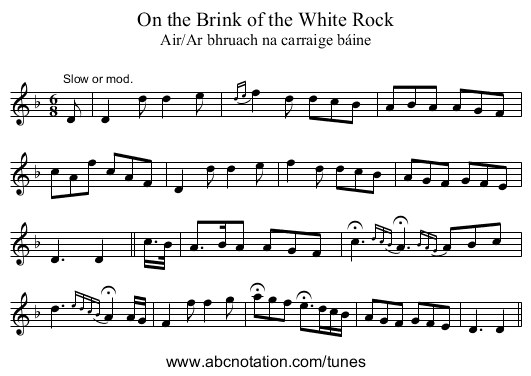 On the Brink of the White Rock - staff notation