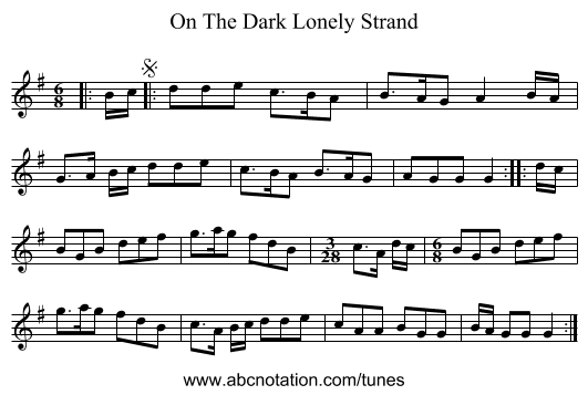 On The Dark Lonely Strand - staff notation