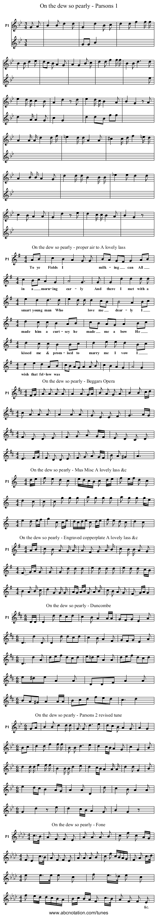 On the dew so pearly - Parsons 1 - staff notation
