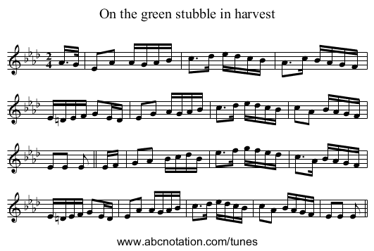 On the green stubble in harvest - staff notation