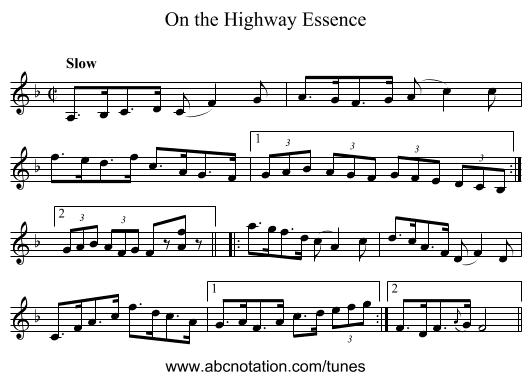 On the Highway Essence - staff notation