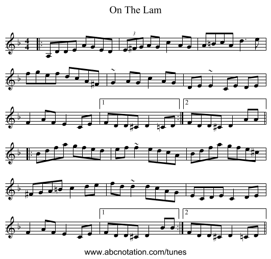 On The Lam - staff notation