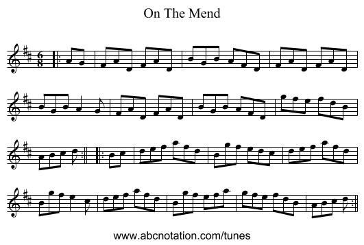 On The Mend - staff notation