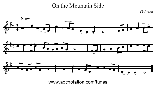 On the Mountain Side - staff notation