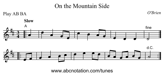 On the Mountain Side - staff notation
