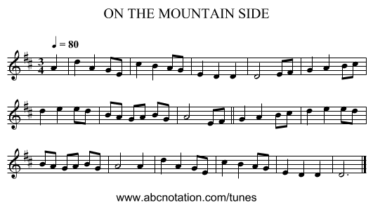ON THE MOUNTAIN SIDE - staff notation