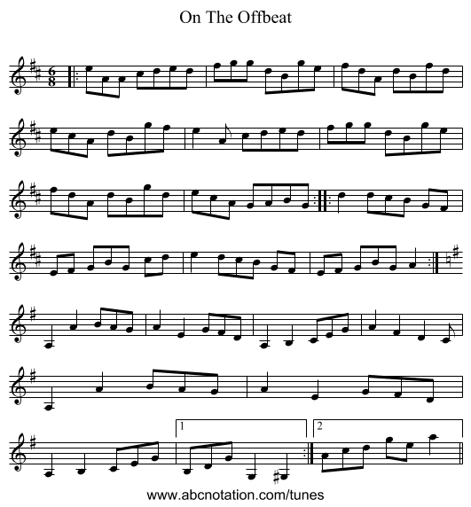 On The Offbeat - staff notation