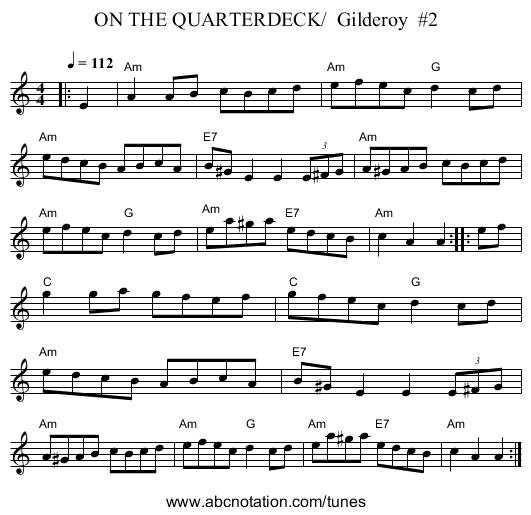 ON THE QUARTERDECK/  Gilderoy  #2 - staff notation