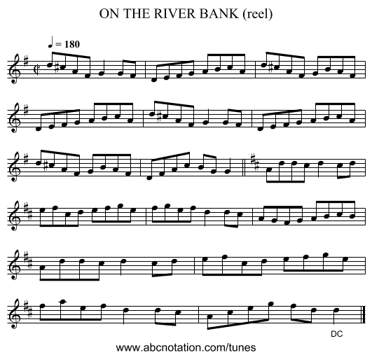 ON THE RIVER BANK (reel) - staff notation