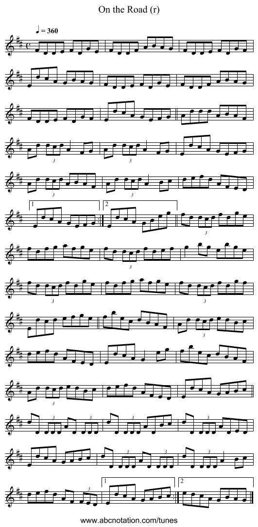 On the Road (r) - staff notation