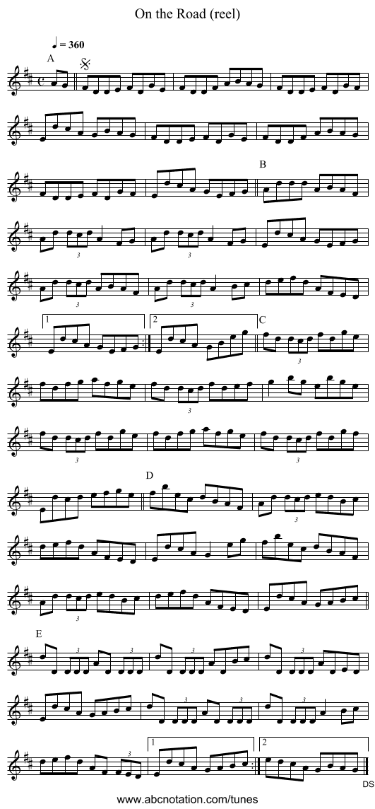 On the Road (reel) - staff notation