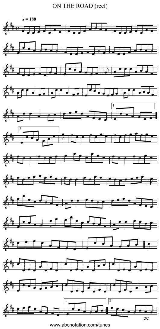 ON THE ROAD (reel) - staff notation