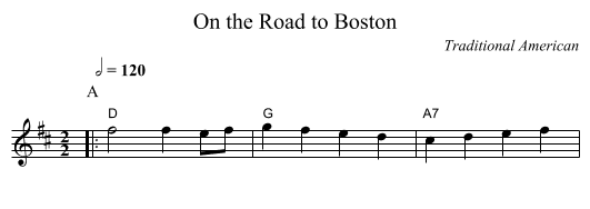 On the Road to Boston - staff notation