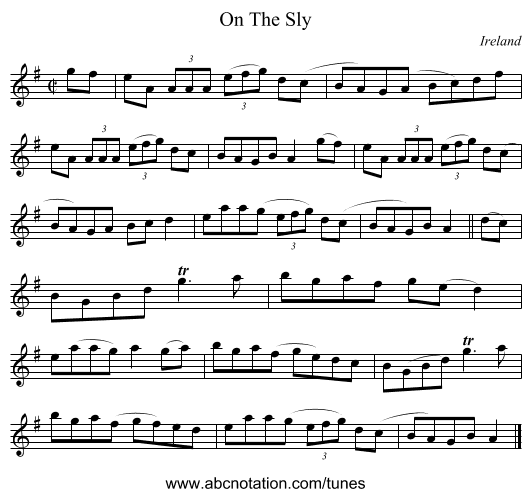 On The Sly - staff notation