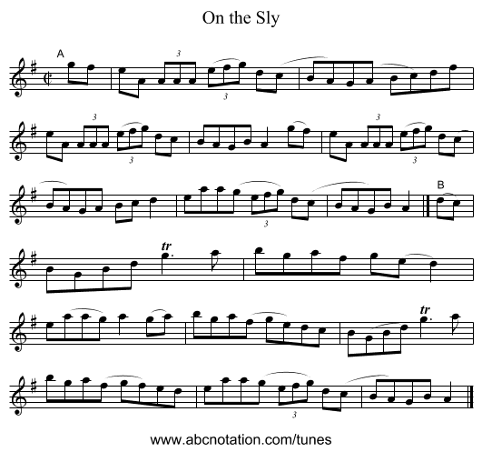 On the Sly - staff notation