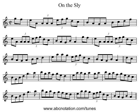 On the Sly - staff notation