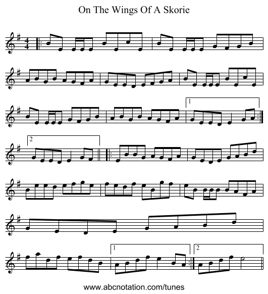 On The Wings Of A Skorie - staff notation