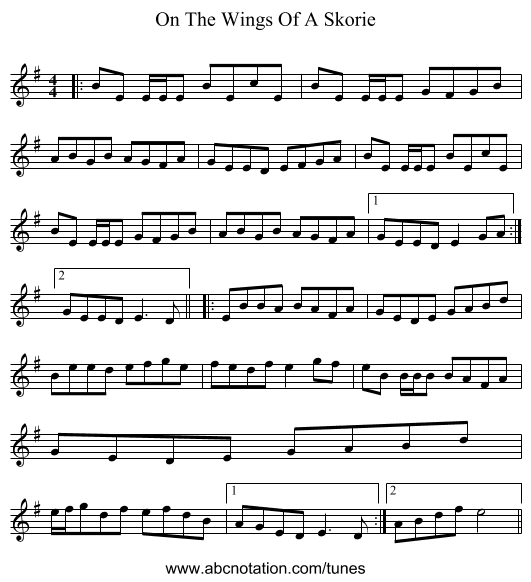On The Wings Of A Skorie - staff notation