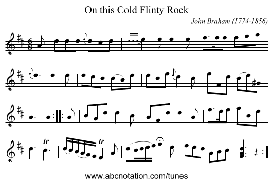 On this Cold Flinty Rock - staff notation