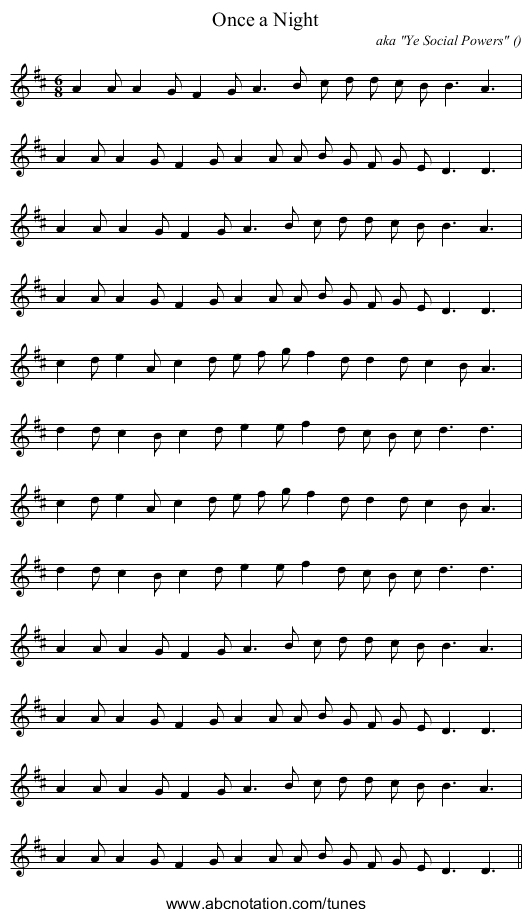 Once a Night - staff notation