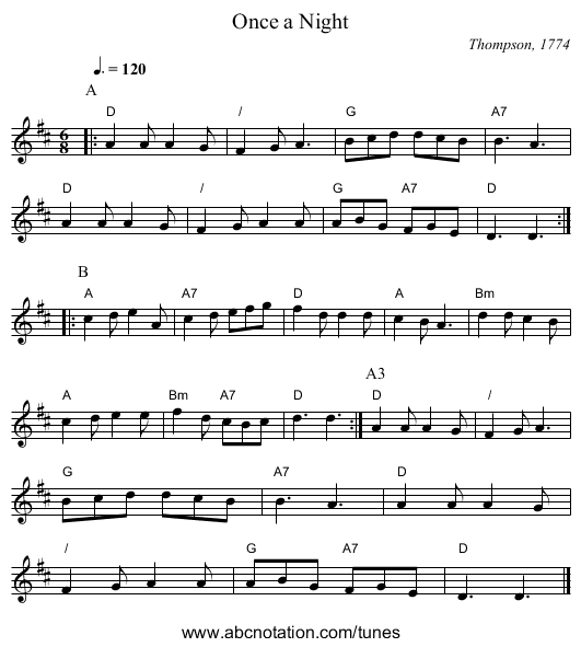 Once a Night - staff notation