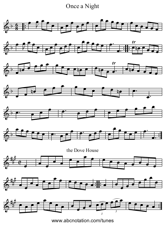 Once a Night - staff notation