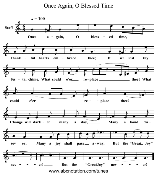 Once Again, O Blessed Time - staff notation