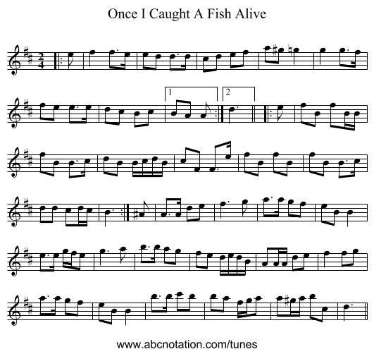 Once I Caught A Fish Alive - staff notation