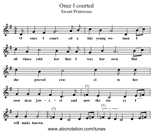 Once I courted - staff notation