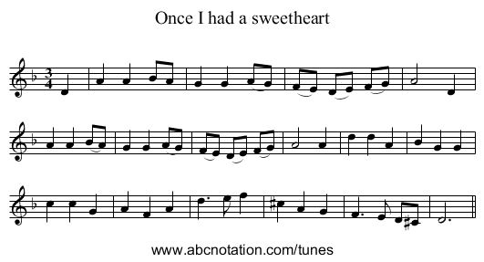 Once I had a sweetheart - staff notation