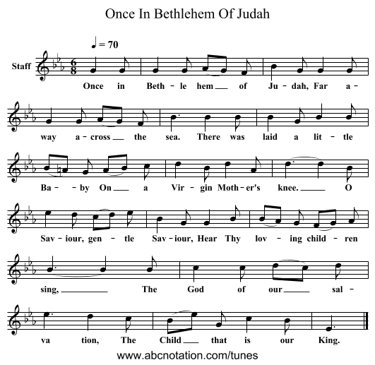 Once In Bethlehem Of Judah - staff notation