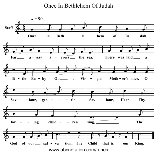 Once In Bethlehem Of Judah - staff notation