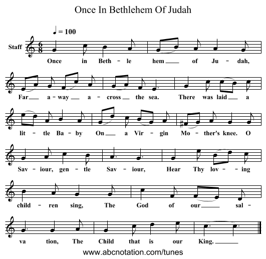 Once In Bethlehem Of Judah - staff notation